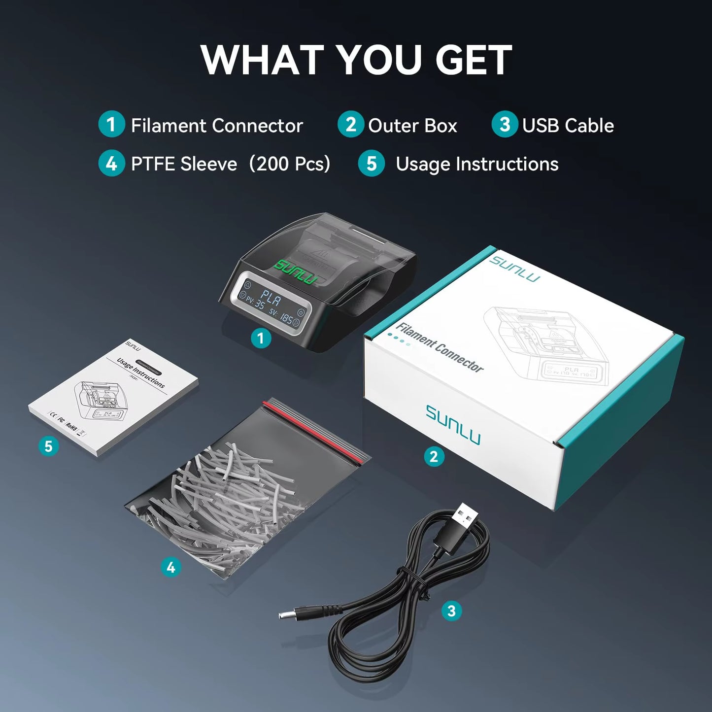 Filament Connector 1.75Mm Filament Fast Welding for Pla/Petg/Tpu/Abs/Pa/Nylon 200Pcs PTFE Sleeve Filament Splicer