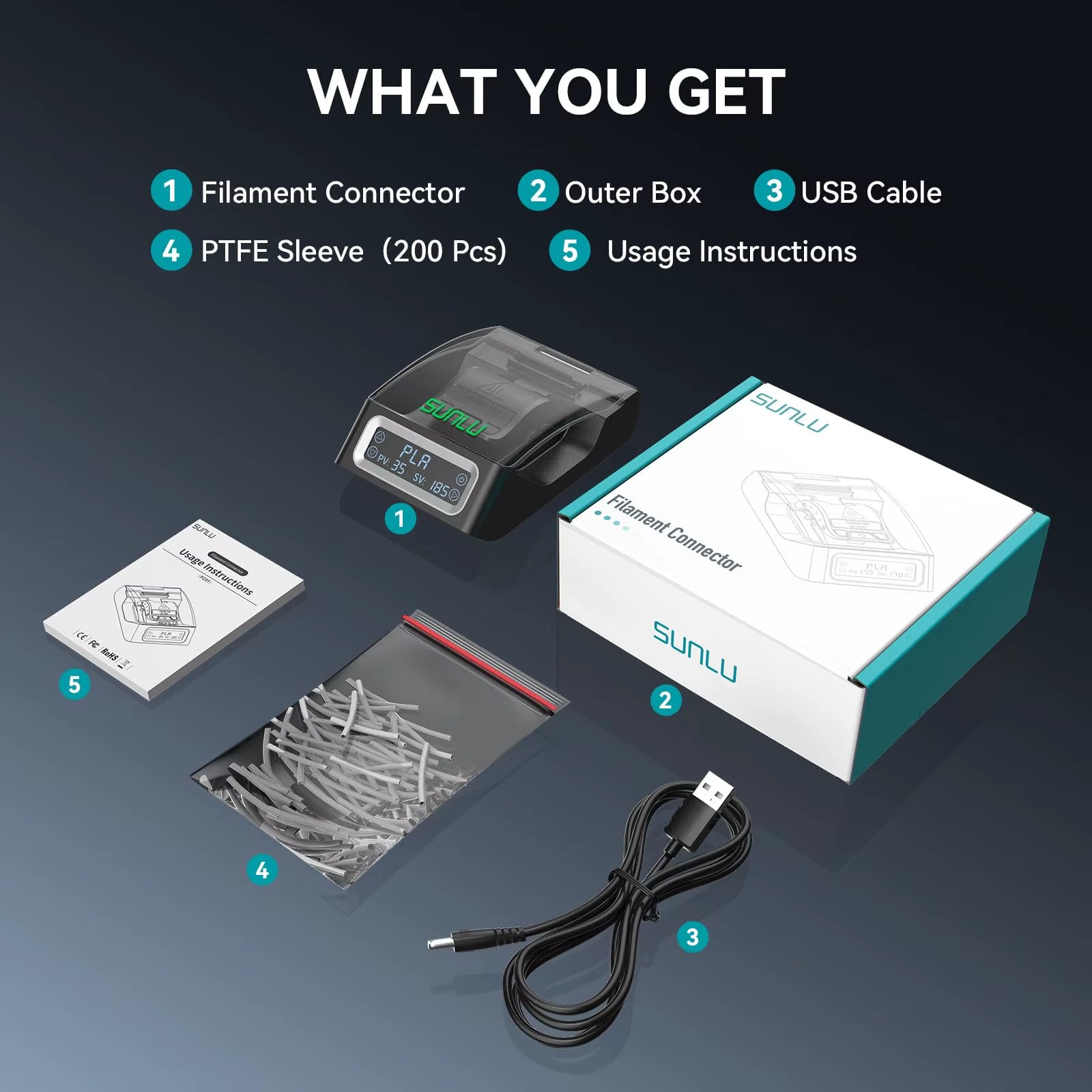 Filament Connector 1.75Mm Filament Fast Welding for Pla/Petg/Tpu/Abs/Pa/Nylon 200Pcs PTFE Sleeve Filament Splicer