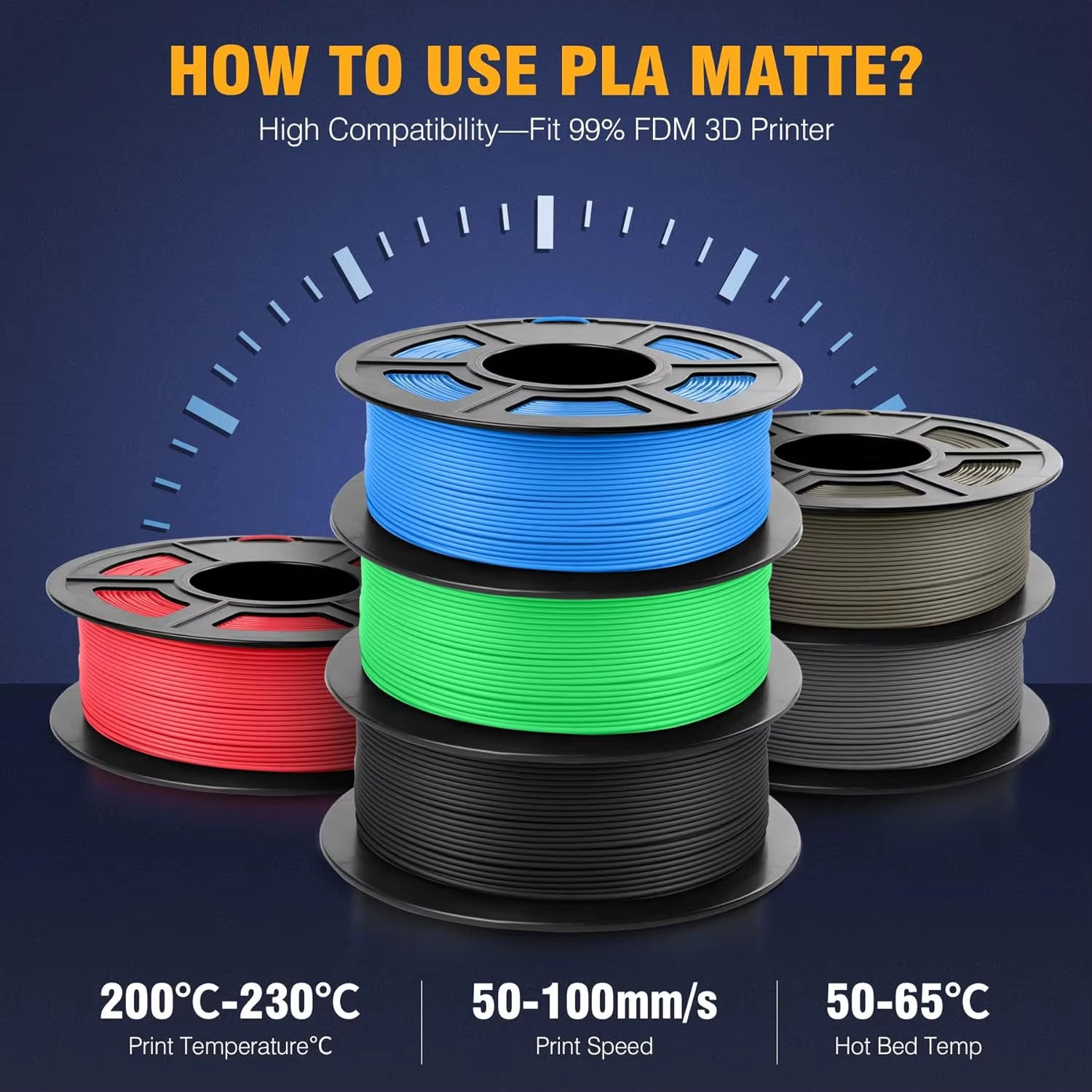 1KG PLA Matte 3D Printer Filament 1.75Mm 1000G Spool (2.2Lbs) Neatly Arranged No Knot Filament Fit Most FDM Printer