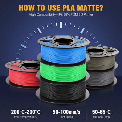 1KG PLA Matte 3D Printer Filament 1.75Mm 1000G Spool (2.2Lbs) Neatly Arranged No Knot Filament Fit Most FDM Printer