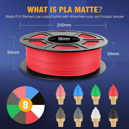 1KG PLA Matte 3D Printer Filament 1.75Mm 1000G Spool (2.2Lbs) Neatly Arranged No Knot Filament Fit Most FDM Printer